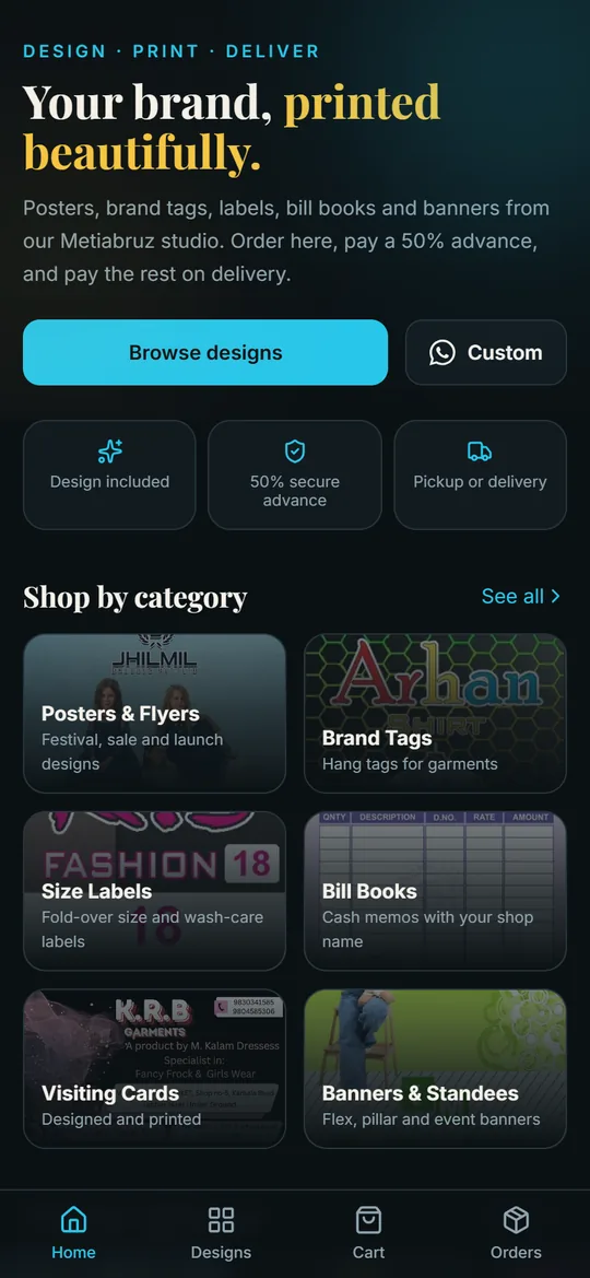 Ruhi Creation ordering app